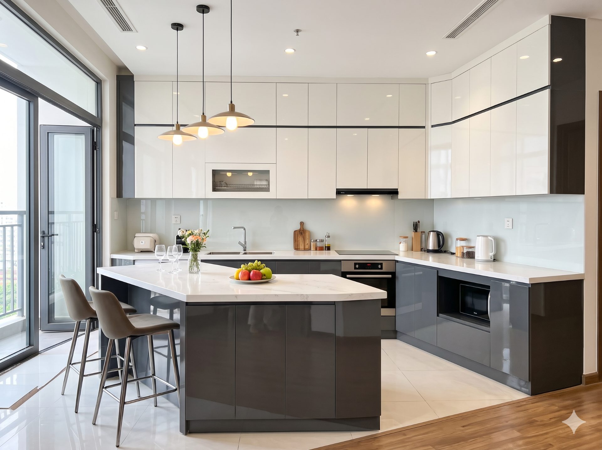 Tủ bếp có đảo, cánh Acrylic