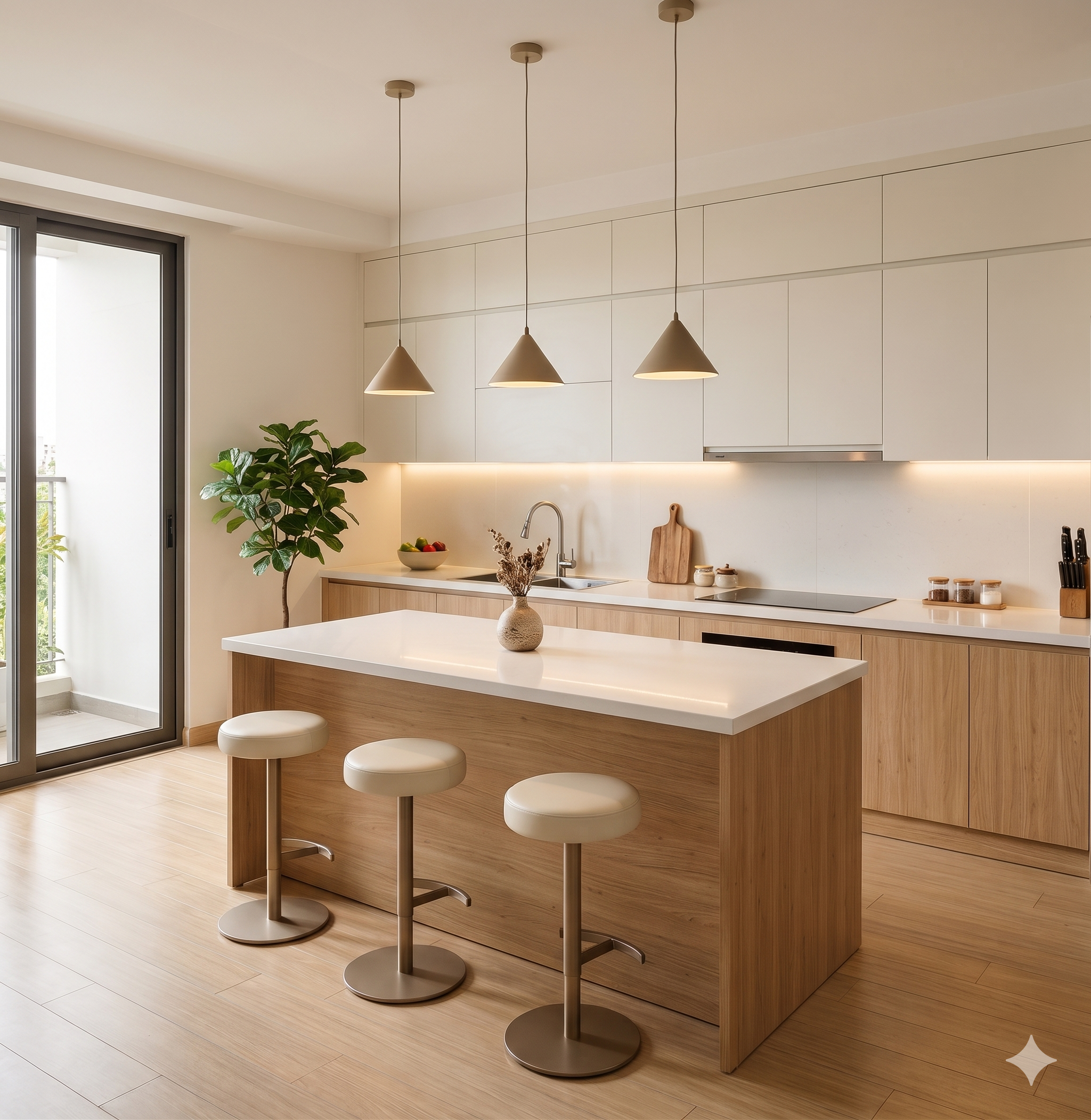 Tủ bếp chữ L MDF lõi xanh phủ Melamine
